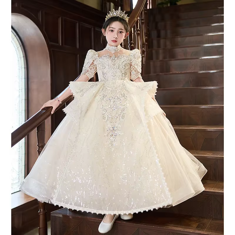 Robe longue Vintage pour filles, tenue de soirée pour mariage, fleur, anniversaire, Costume de princ