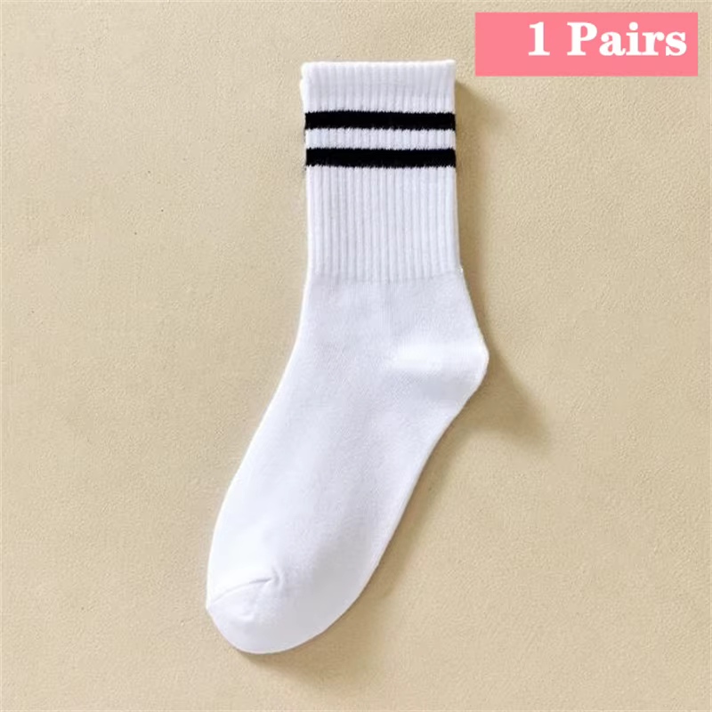 Chaussettes mi-longues pour femmes, classiques, noir, blanc, couleur unie, à la mode, décontractées,