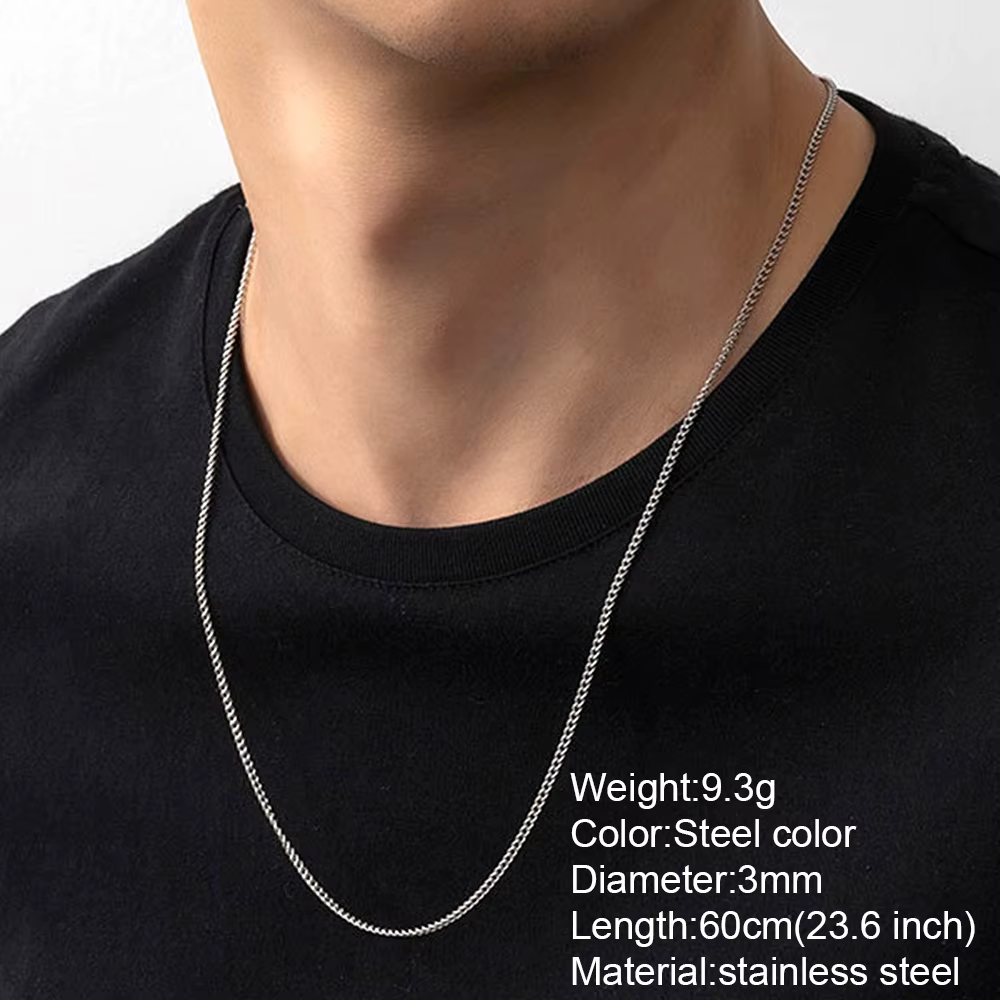 Collier chaîne en acier inoxydable pour hommes, longue chaîne ras du cou, col en dentelle, pendentif