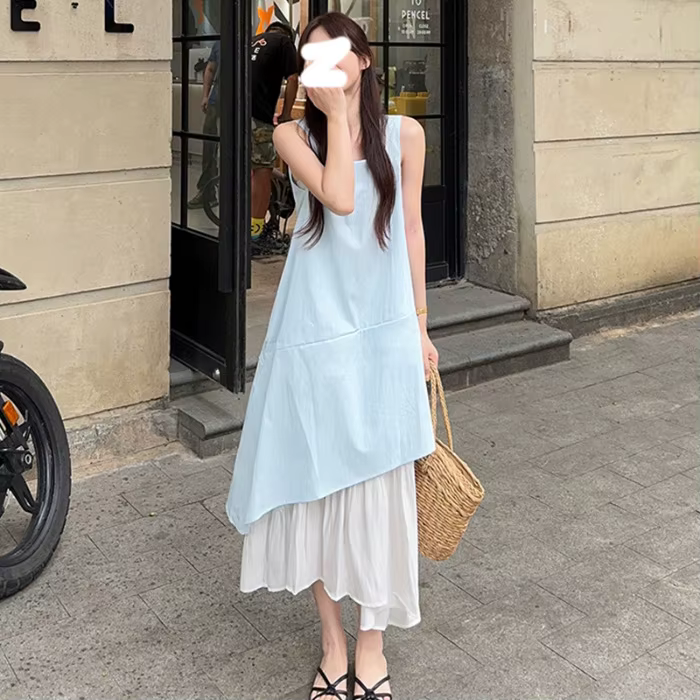 Robe gilet sans manches pour femmes, nouvelle jupe longue d'été de Style français