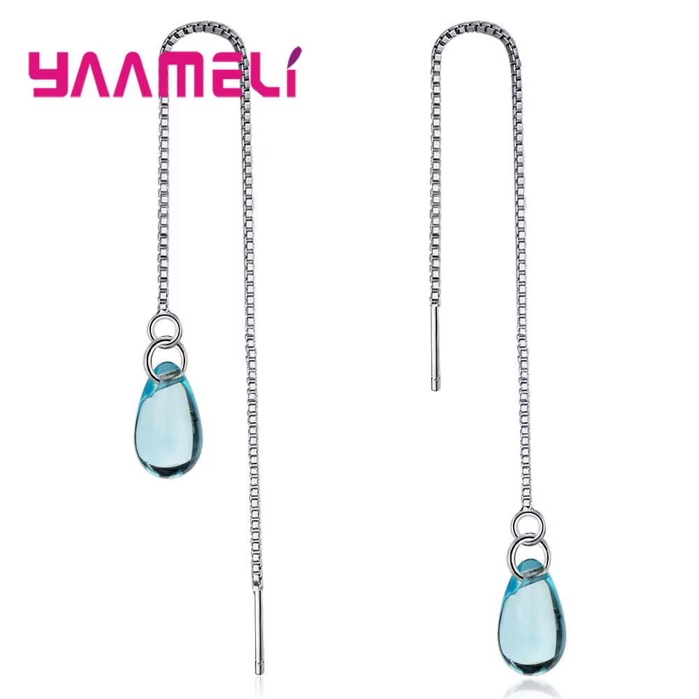 Boucles d'oreilles longues pendantes pour femmes, bijoux en argent Sterling 925 véritable avec crist