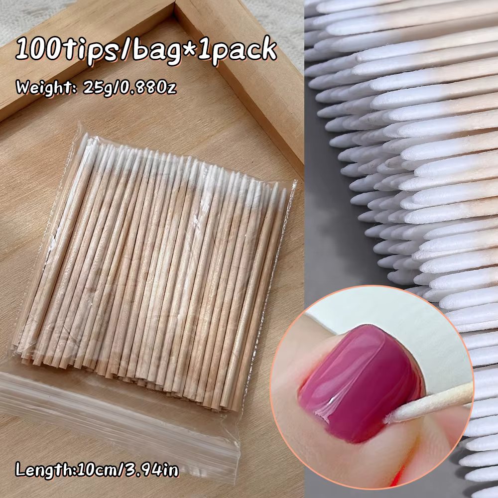 100/200/300/500 pièces coton-tige avec manche en bois petite tête à pointe pointue pour tatouage de