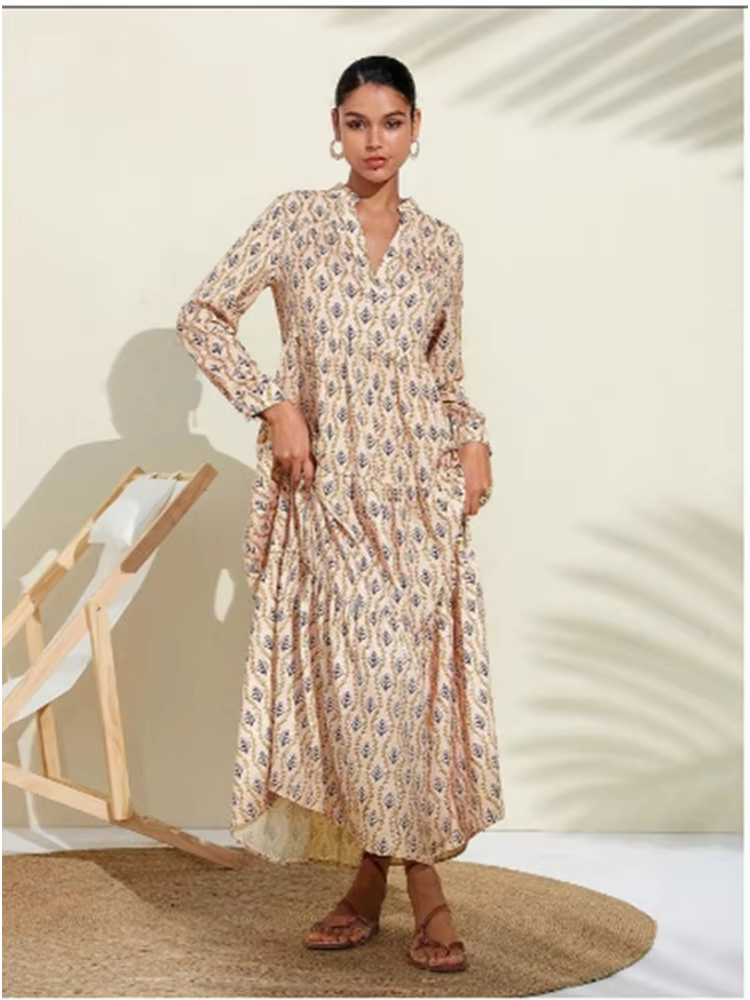 Robe imprimée à manches longues et col en V pour femmes, robes d'automne élégantes, robe de soirée d