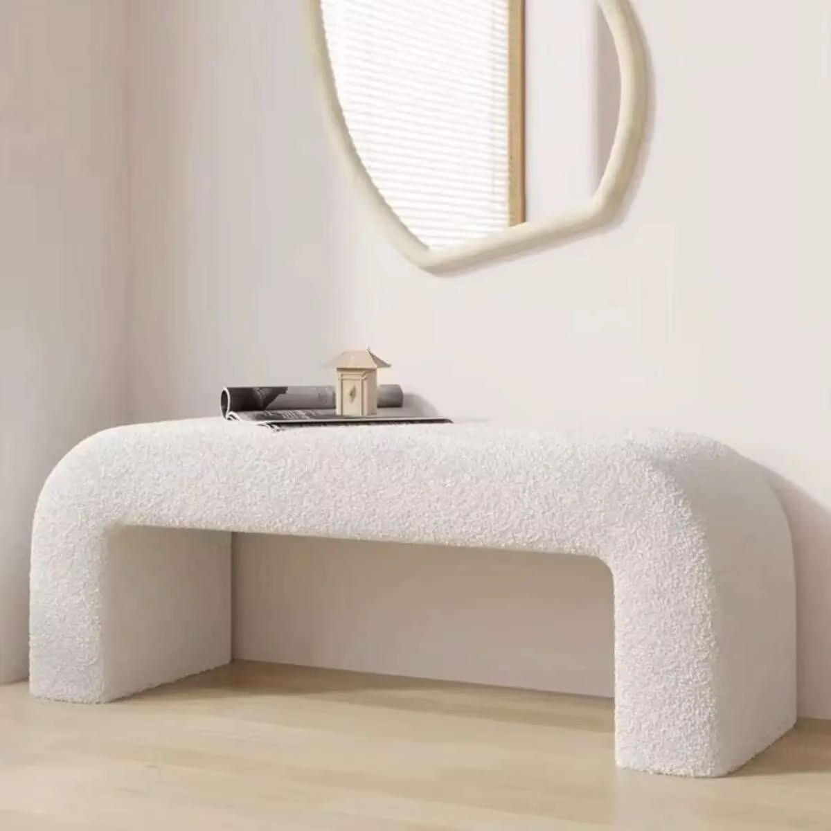 Long nordique luxe magasin créatif banc d'extrémité de lit en peau d'agneau banc léger canapé salon