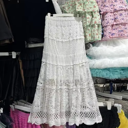 Bohème plage jupes longues pour les femmes évider dames a-ligne taille haute jupes au Crochet femme