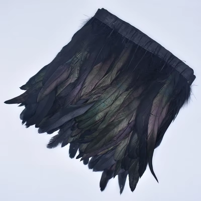 Ruban de 2 mètres en plumes de coq, noir, décoratif, pour artisanat, garnitures, couture, décoration