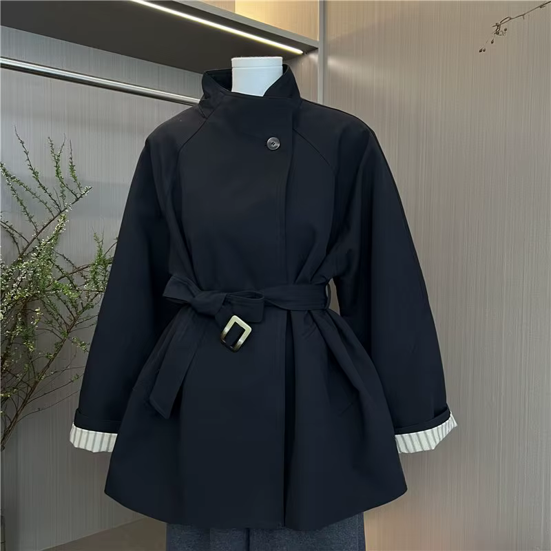 Trench-Coat court à lacets kaki pour femmes, nouveau Style d'automne 2025, veste haut de gamme à Sil