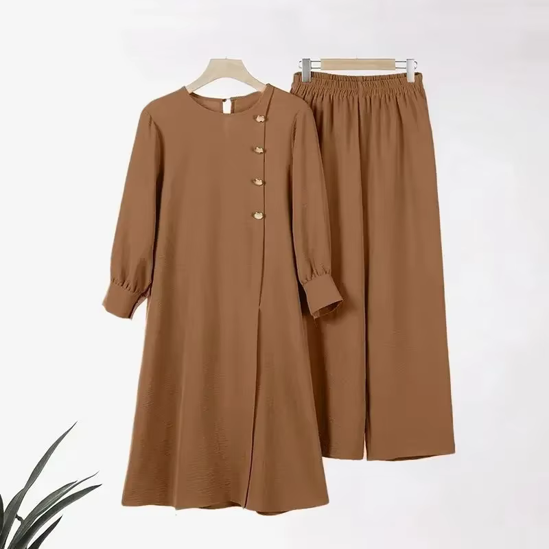 Chemisier et pantalon musulmans à manches longues pour femmes, ensembles de robes à la mode islamiqu