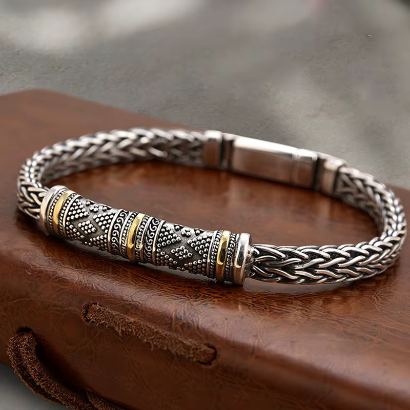 Bracelet chaîne de quille tressé pour hommes, Bracelets à maillons Vintage, tendance Hip Hop, bijoux