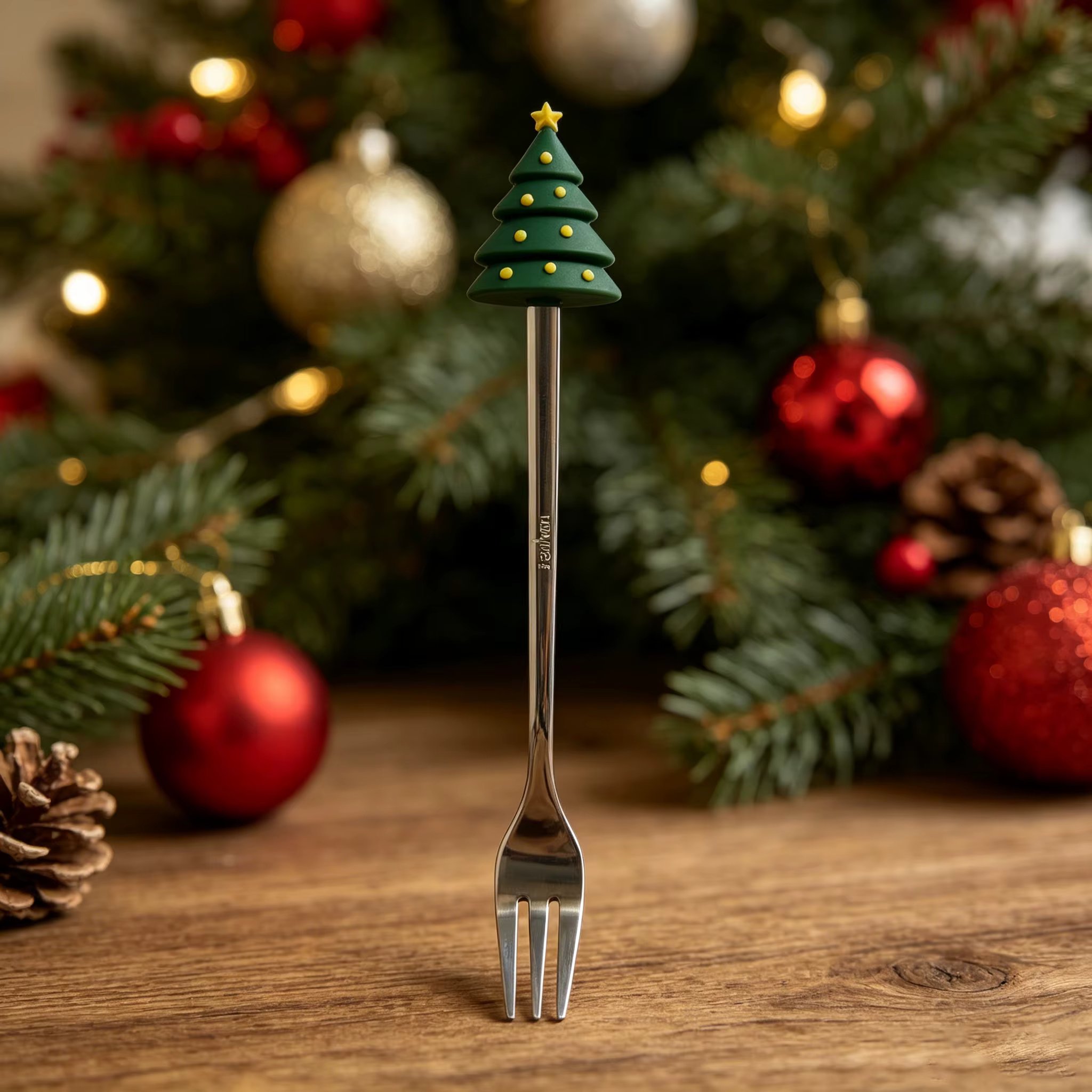 Fourchettes à fruits mignonnes pour Noël et le Nouvel An, en acier inoxydable, fourchettes à dessert