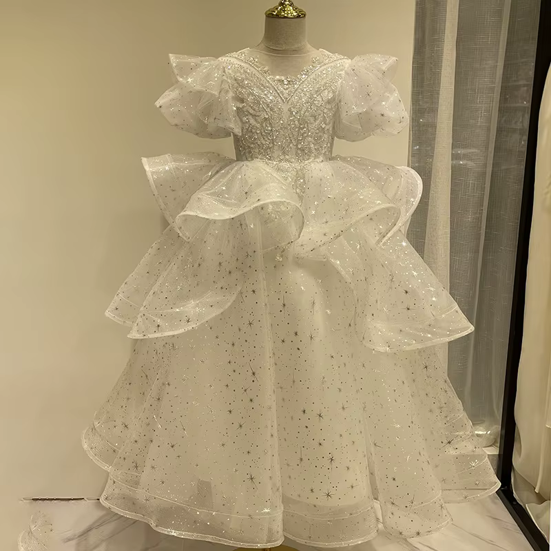 Robe longue fleur fille robes de mariée princesse robe de fête Performance concours vêtements de cér