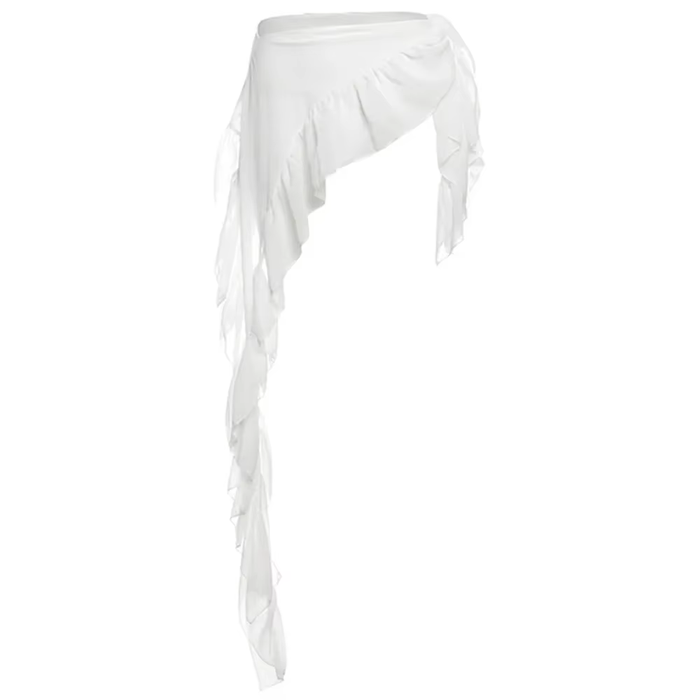 Jupe courte en jean décorée de dentelle irrégulière, style Y2K streetwear, transparente, froncée, ta