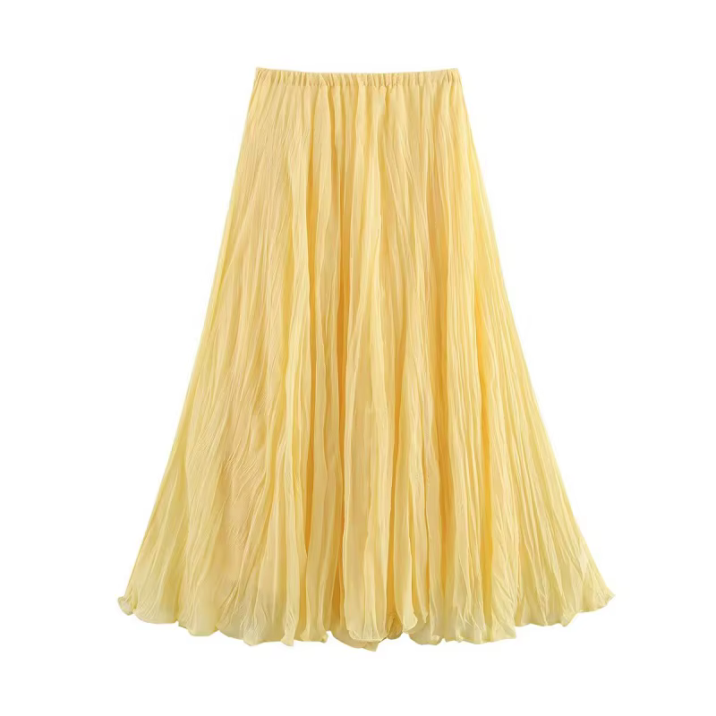 MUJER jupes longues plissées jaunes pour femmes jupe Midi taille haute superposée femme été jupe fem