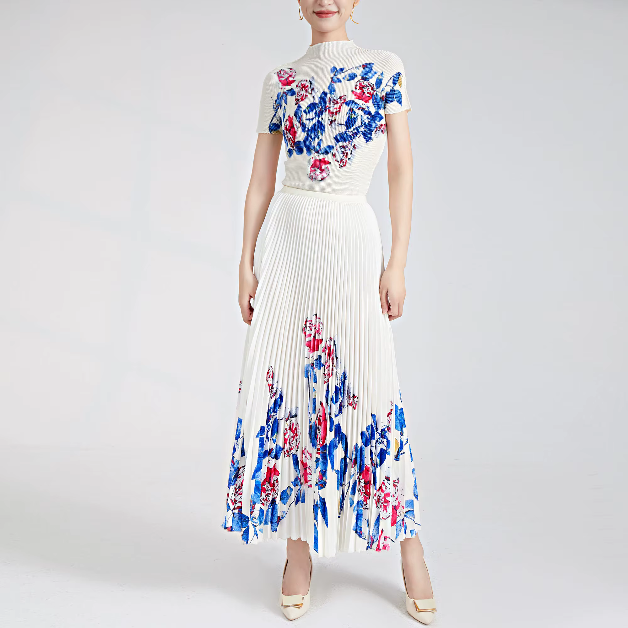 Jupe plissée ensemble deux pièces printemps/été Stretch haut tendance longue jupe plissée imprimée d