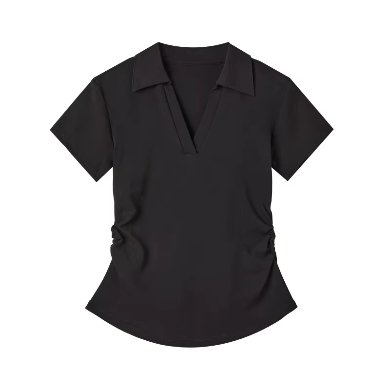 Polo revers avant épaule T-shirt à manches courtes pour femmes 2025 été Design pur coupe ajustée tai