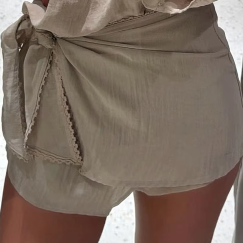Ensembles de jupes pour femmes : Chemises amples à manches longues et col en V profond avec bordure