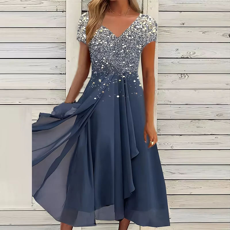 Robe de soirée en dentelle à col rond pour femmes, robes de Rhà demi-manches, robe trapèze monochrom