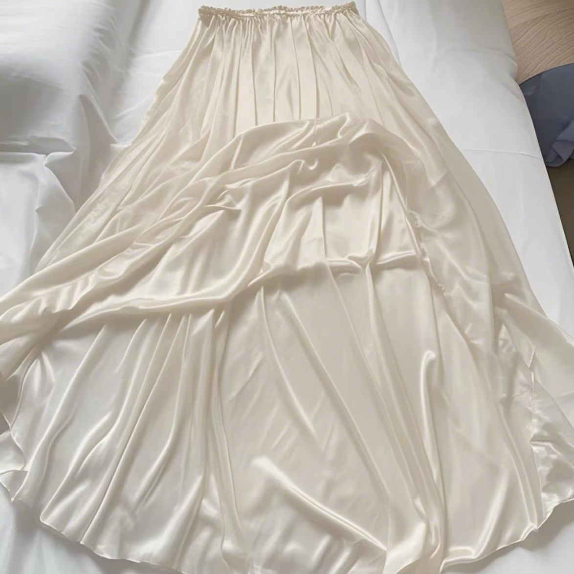 Jupe longue maxi en satin de soie sexy pour femme, taille haute, coupe ample, longueur 90 cm