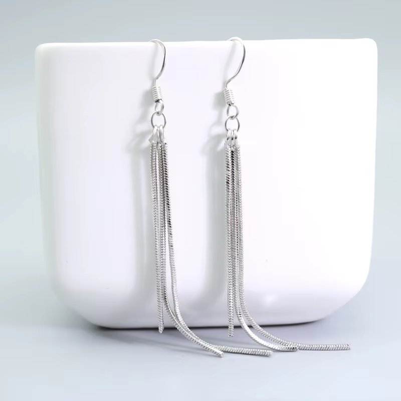Buyee-Boucle d'oreille pendante en argent regardé 925 pour femme, longue boucle d'oreille, fil d'ore