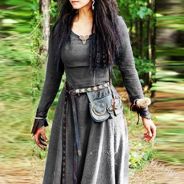 Robe médiévale femmes à manches longues Maxi Robe Vintage fée elfique Robe Renaissance celtique Viki