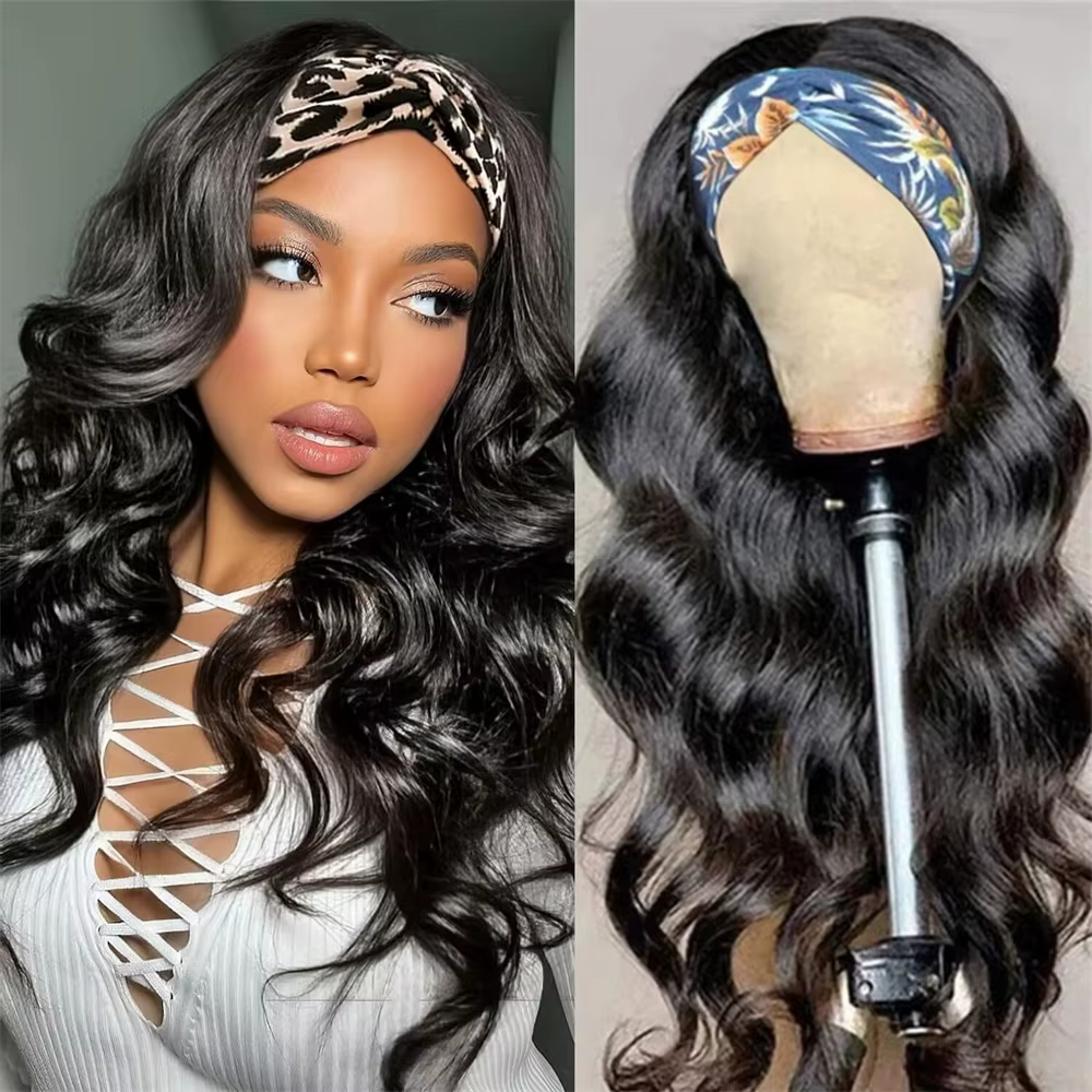 Perruques bandeau en cheveux naturels ondulés pour femmes noires, demi-perruques sans colle, prêtes