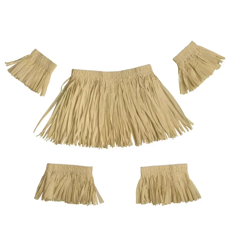Lot de 5 jupes hawaïennes en herbe pour hommes et femmes, imitant le papier de raphia pour spectacle