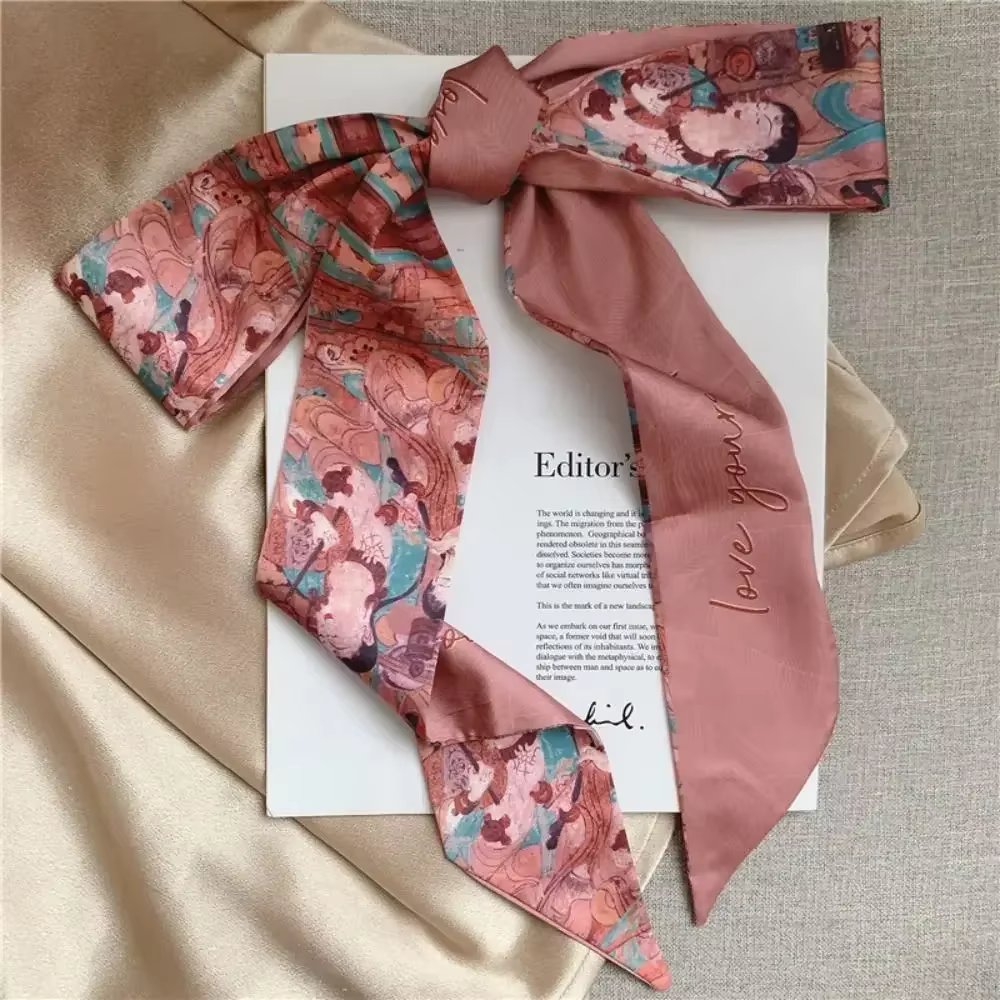 Femmes étroite mince écharpe lettres imprimer Long ruban écharpe poignée sac rubans multi-fonction d