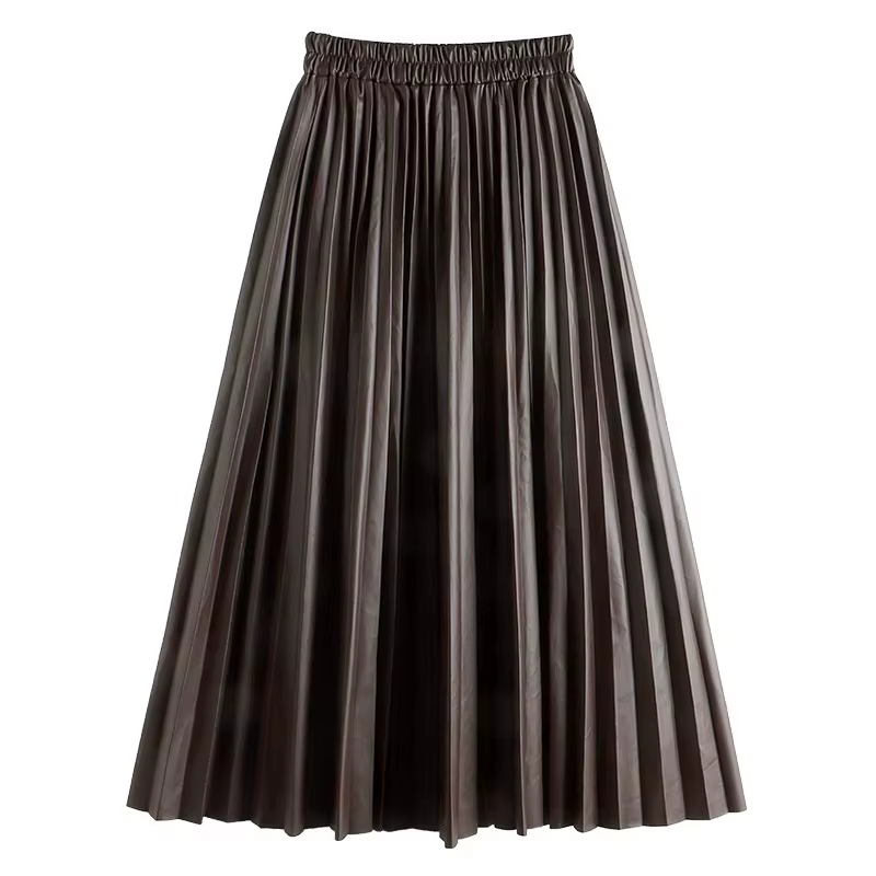 Jupe plissée en cuir PU noir pour femmes, nouvelle collection, taille haute, à la mode, assortie ave