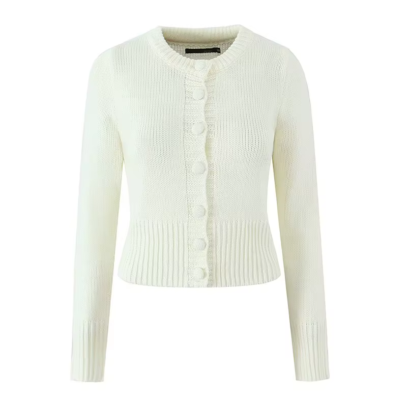 Mode col rond haut tricoté jupe 2 pièces ensemble femmes élégant à manches longues simple boutonnage