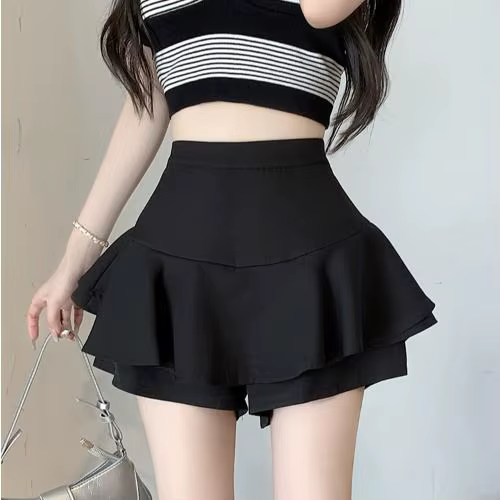 Jupe de bal asymétrique à volants pour femme, mini-jupe coréenne taille haute élégante et sexy, idéa