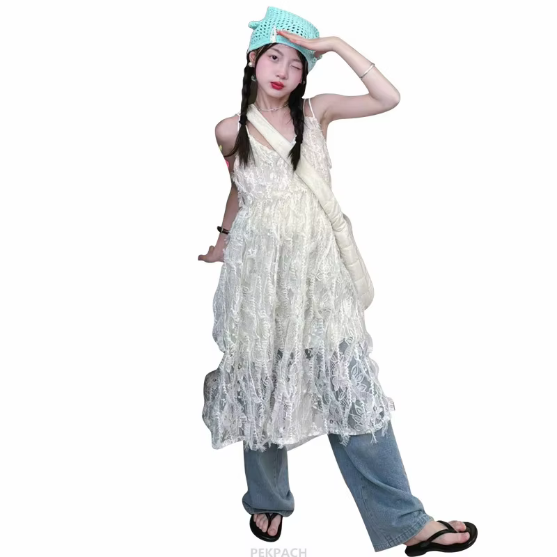 Robe longue en dentelle pour adolescentes, Style avec dos ouvert, Streetwear de haute couture pour j