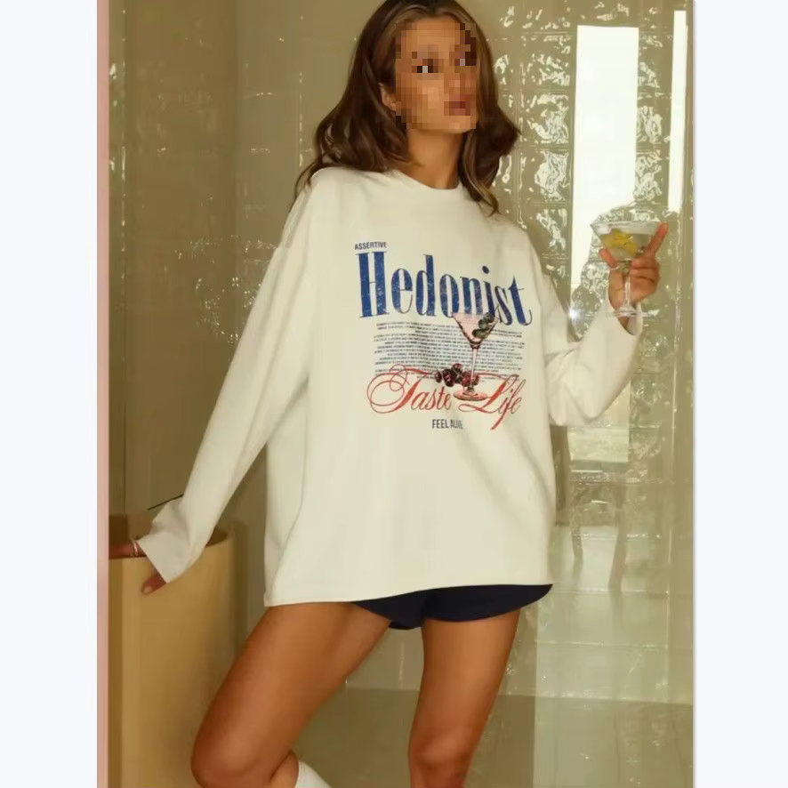 T-shirt blanc en pur coton à manches longues pour femme, style américain, nouvelle mode printemps-au