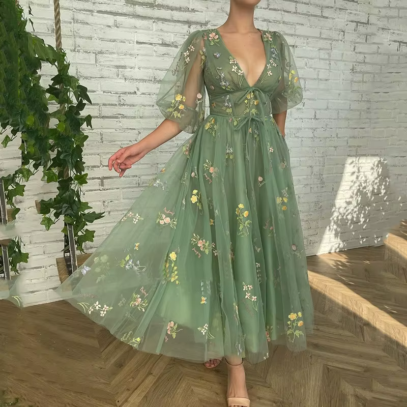 Robe longue pour femme, robe de bal, robe de mariée florale à manches bouffantes, style Y2K streetwe