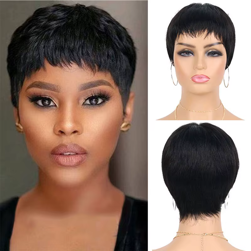 Perruques de cheveux humains courts avec frange perruque courte de lutin cheveux humains pour les fe