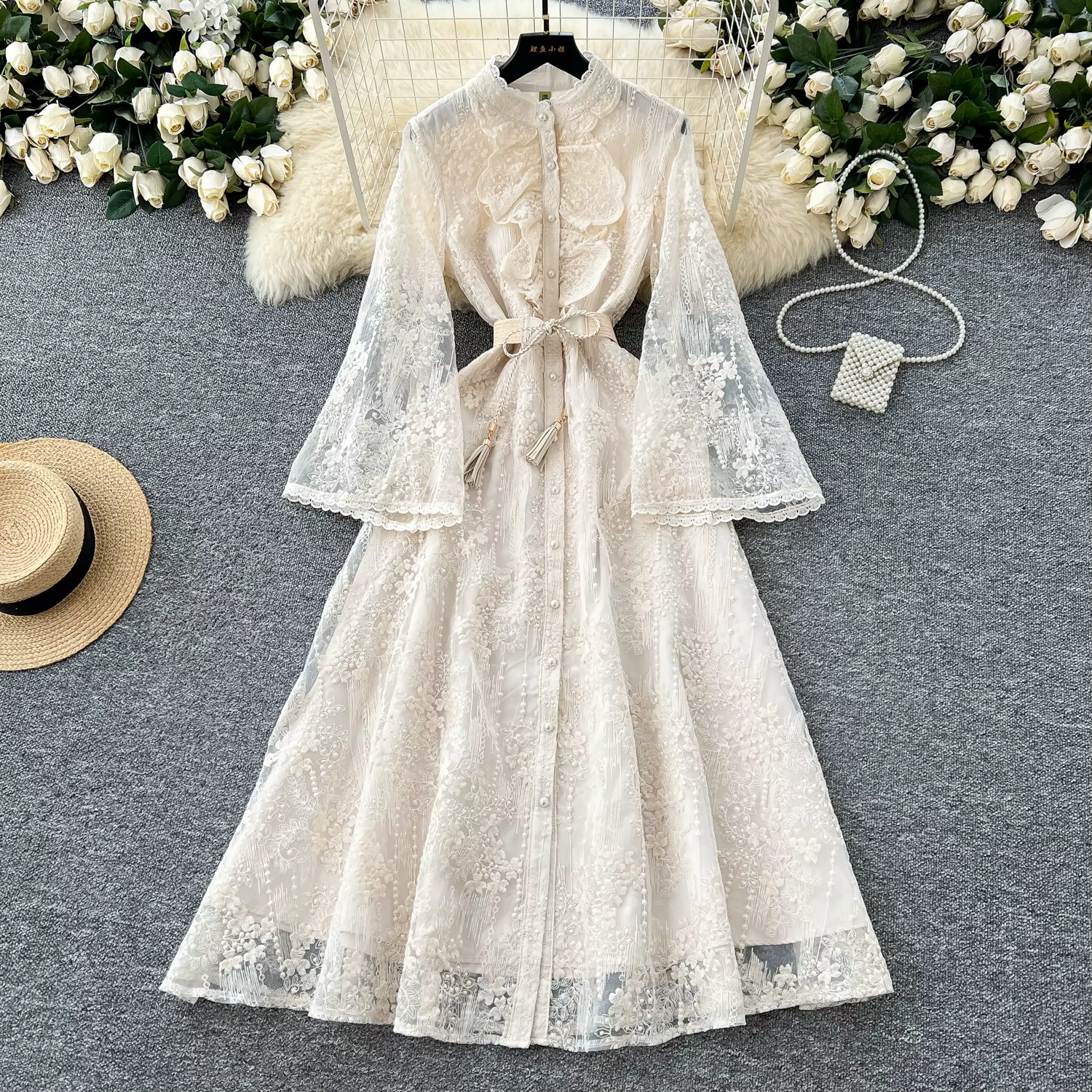 Robe de Soirée Longue avec Ceinture Brodée pour Femme, Tenue Élégante, Vintage, Haut de Gamme, Luxe,