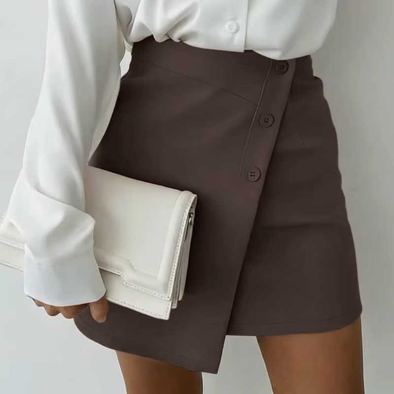 Jupe-short asymétrique élégante pour femme 2026, taille haute boutonnée, coupe trapèze, idéale pour