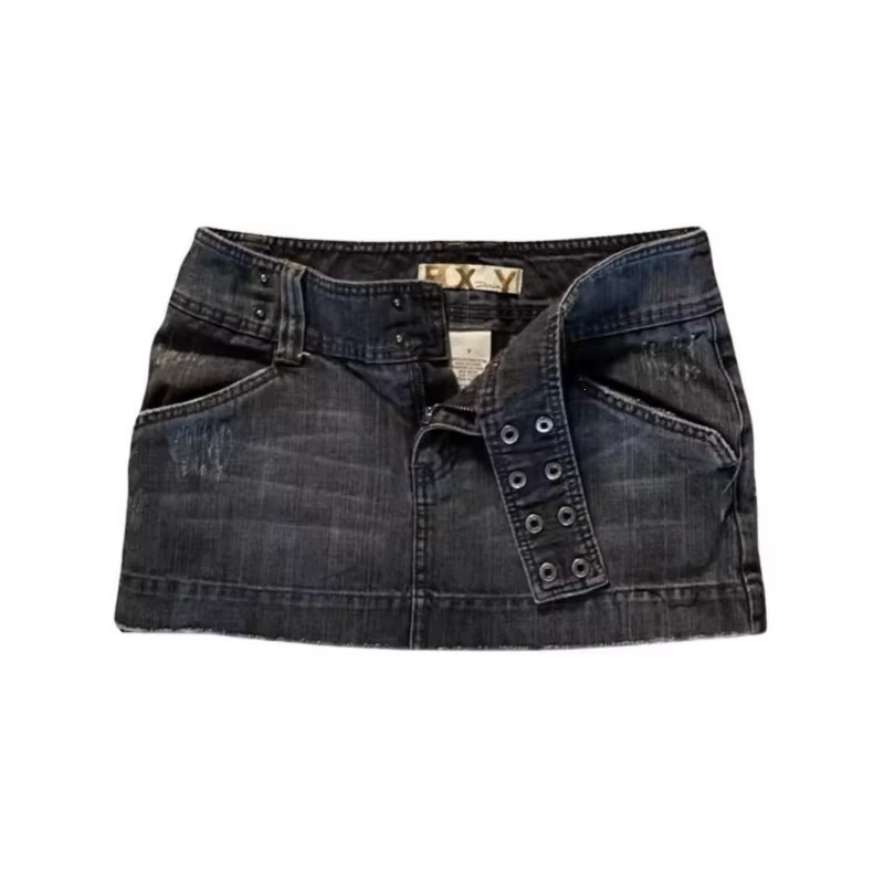 Deeptown Y2k – jupe en jean noire vintage pour femmes, mini-jupes gothiques sexy et épicées, style H