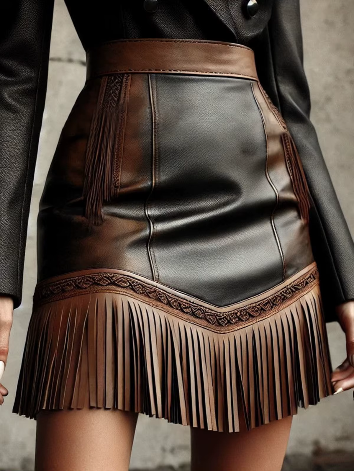 Mini-jupe vintage en cuir PU pour femme, style cowgirl western, taille haute, à franges, coupe ajust