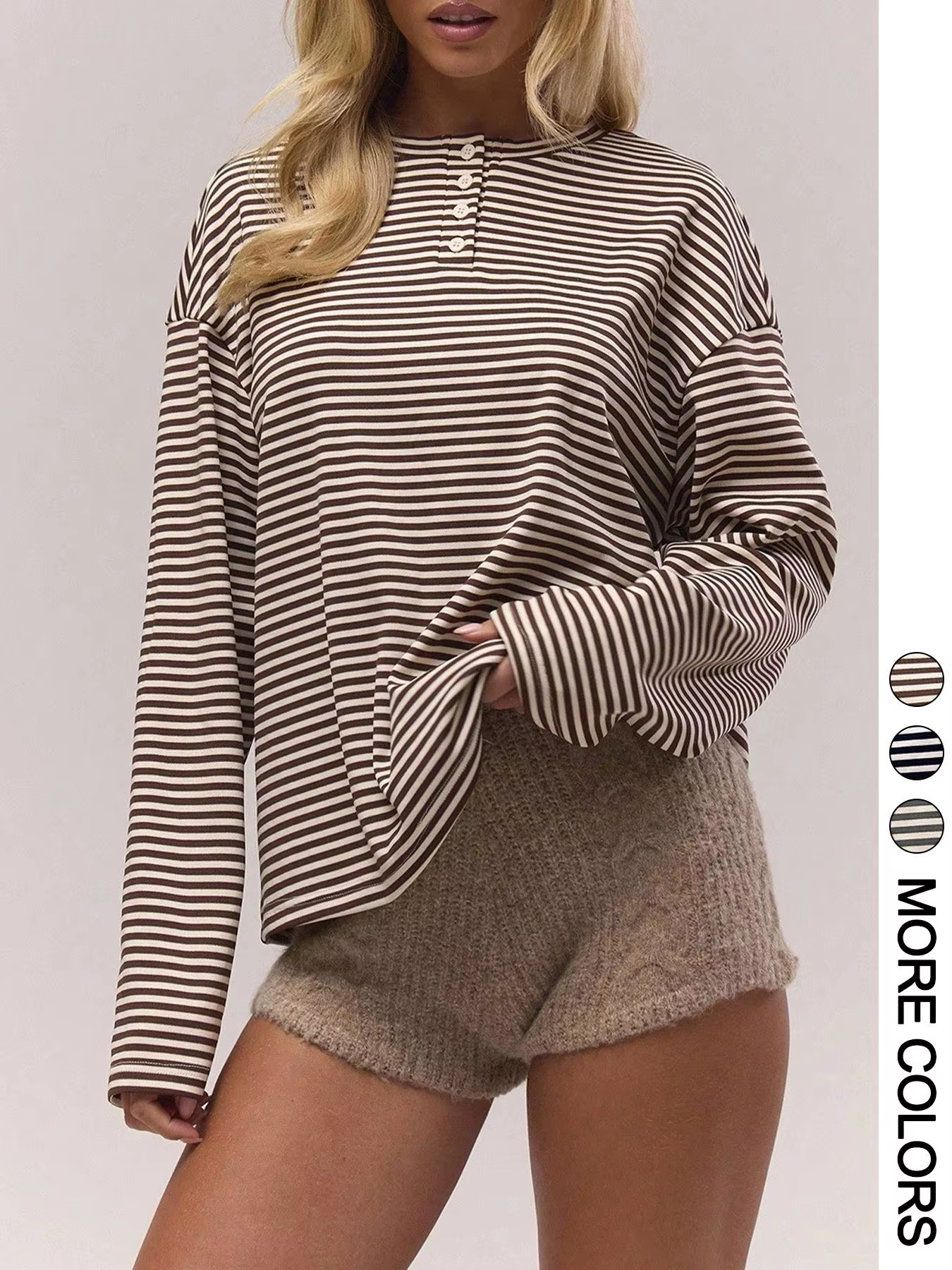 T-shirt rayé à manches longues pour femme, col rond, printemps automne, décontracté, confortable, pi