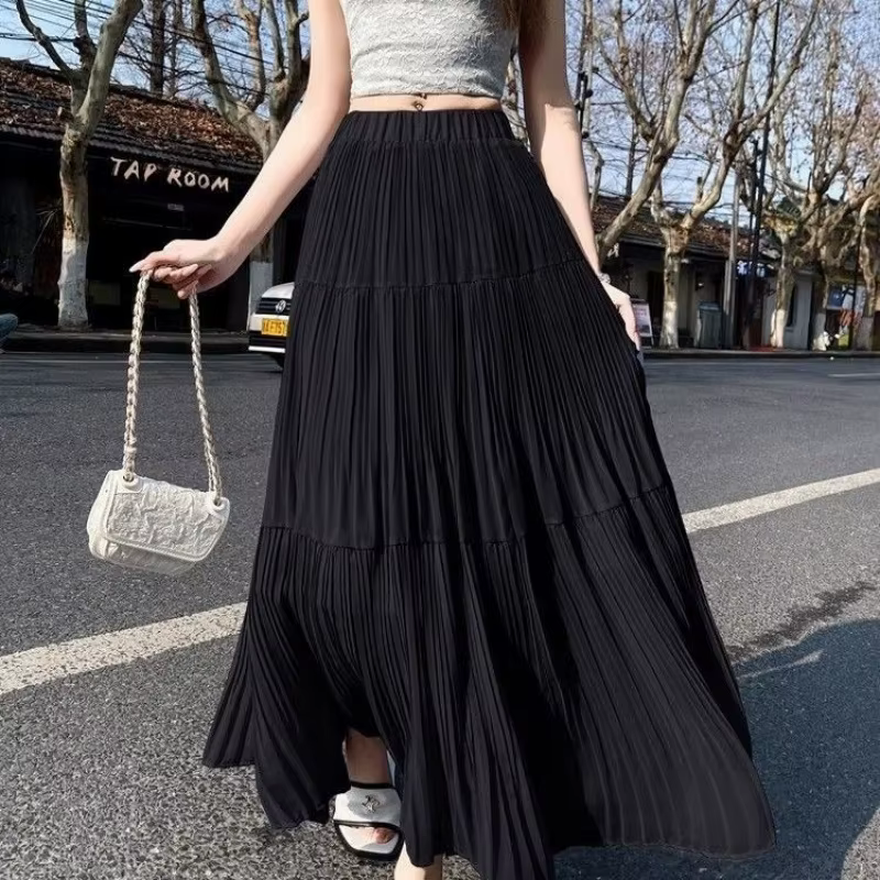 Jupe longue élégante pour femme, tendance printemps-été, taille haute, décontractée, couleur unie, m