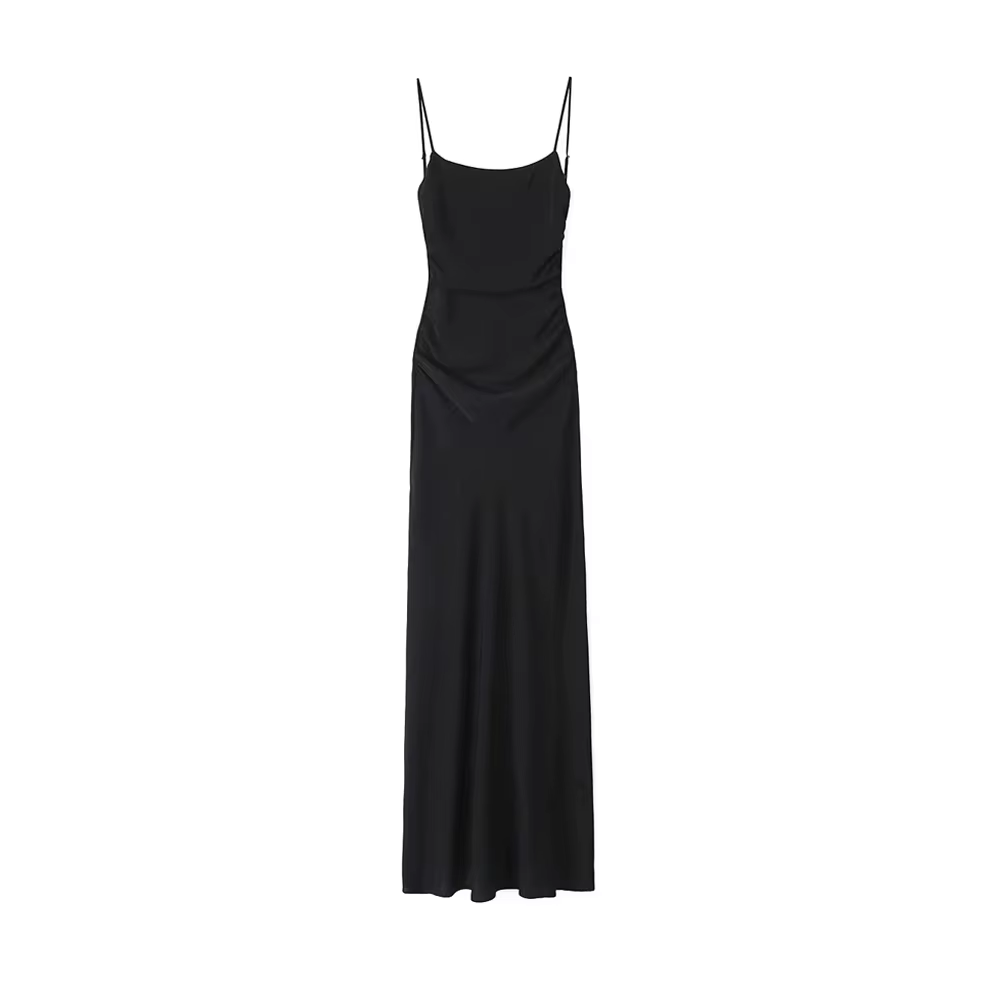 Robe mi-longue drapée pour femmes, col droit, bretelles fines, robes féminines dos nu, mode Chic