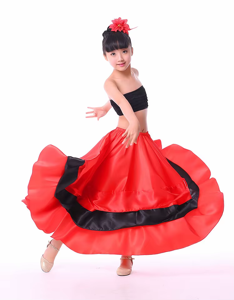 Jupe de Flamenco espagnole gitane pour femmes et filles, en Satin lisse, grande balançoire, à rayure