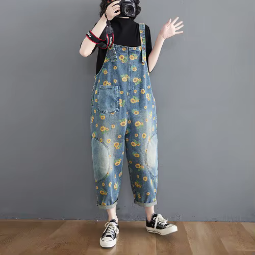 Combinaisons Vintage imprimées, salopette délavée pour femmes, combinaisons en Jean, pantalons à jam