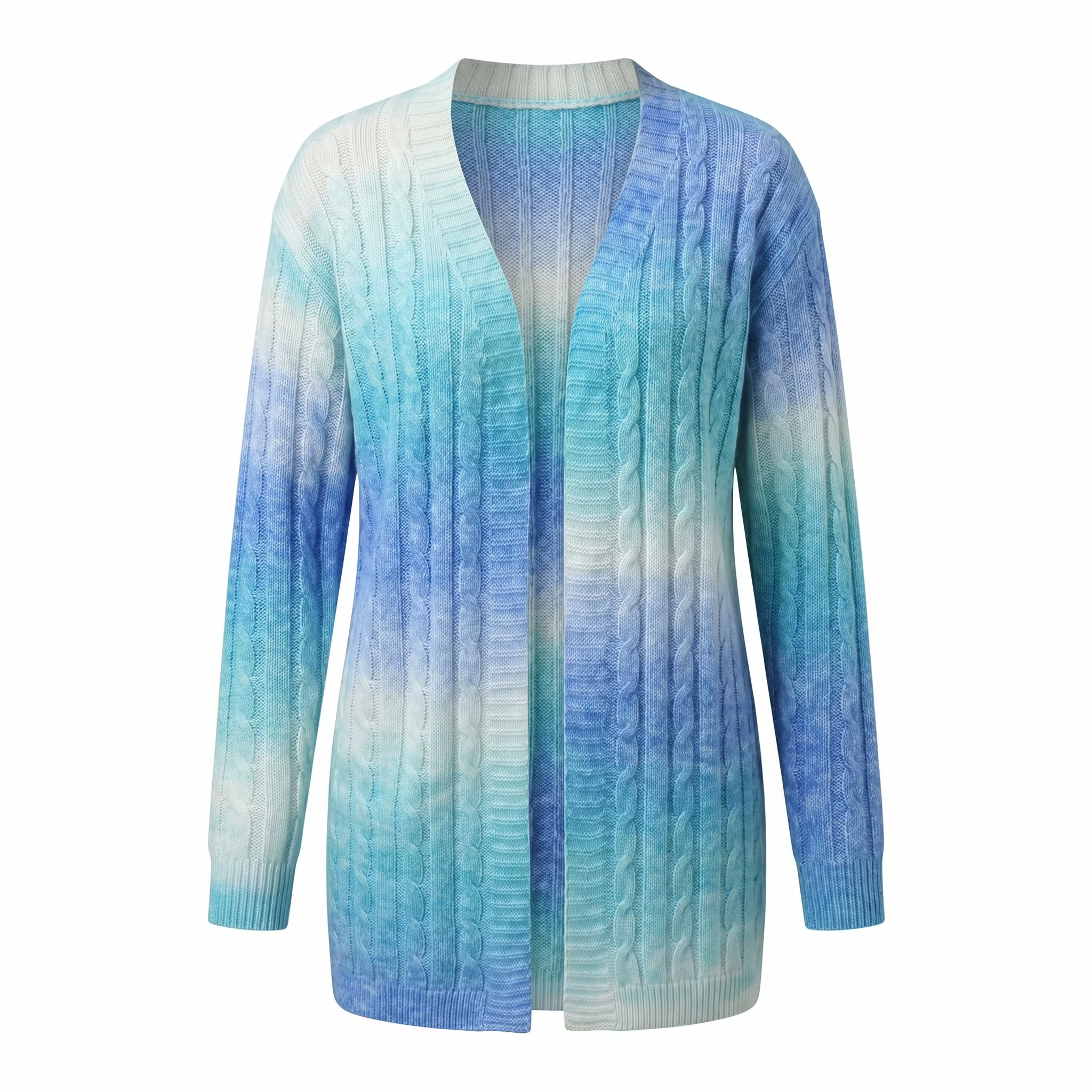 Cardigan dégradé en tricot torsadé pour femme, col en V, manches longues, coupe décontractée, style 