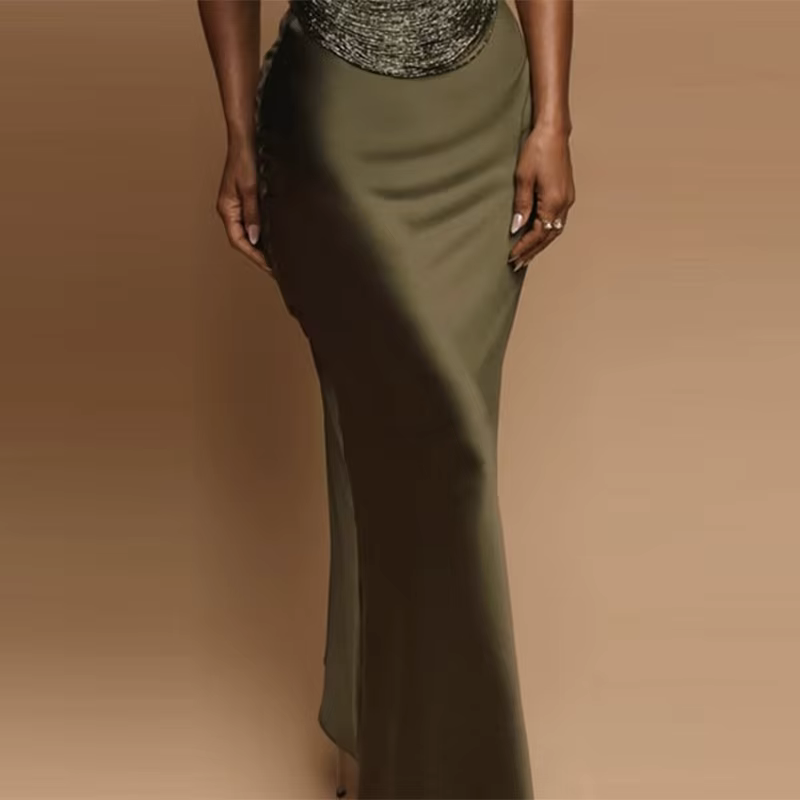 Ensembles de jupes en satin pour femmes, haut sans manches à col montant avec patchwork à franges, j