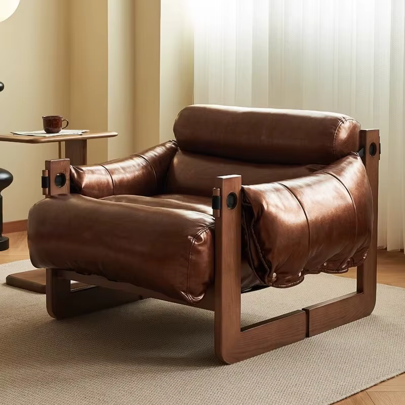 Fauteuil en cuir de luxe pour salon, chaise de détente paresseuse, chaise de canapé simple, chaise d
