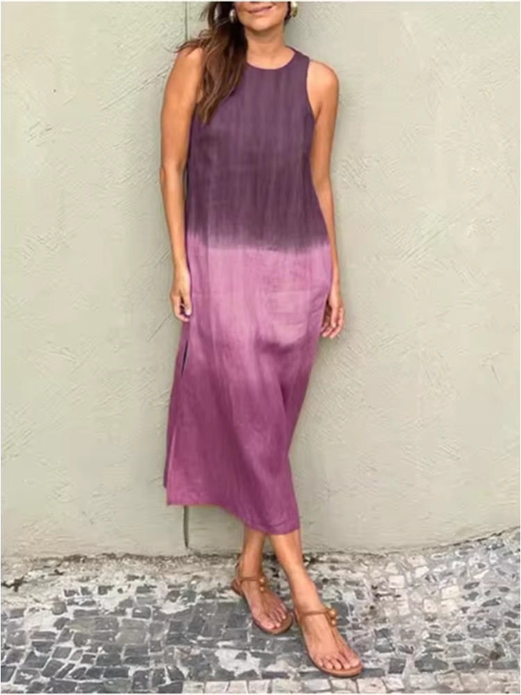 Mode gilet robe longue femmes été sans manches o cou robe été dégradé robes décontractées