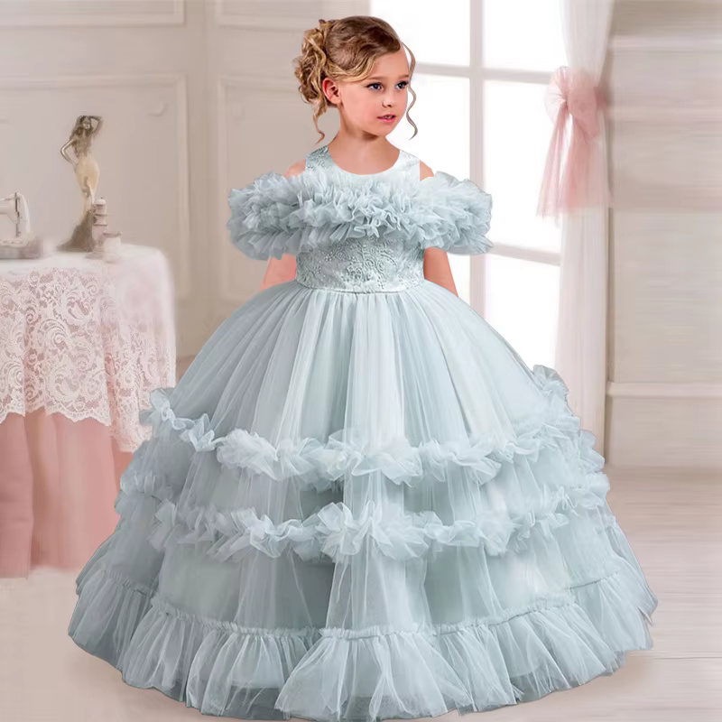 Robe longue brodée élégante pour filles, jupe panto, fleur, mariage, performance de piano, mariage,
