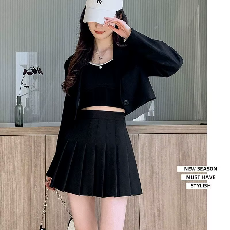 Nouvelle jupe plissée pour femmes 2026, mini-jupe japonaise taille haute, mignonne, grise à carreaux
