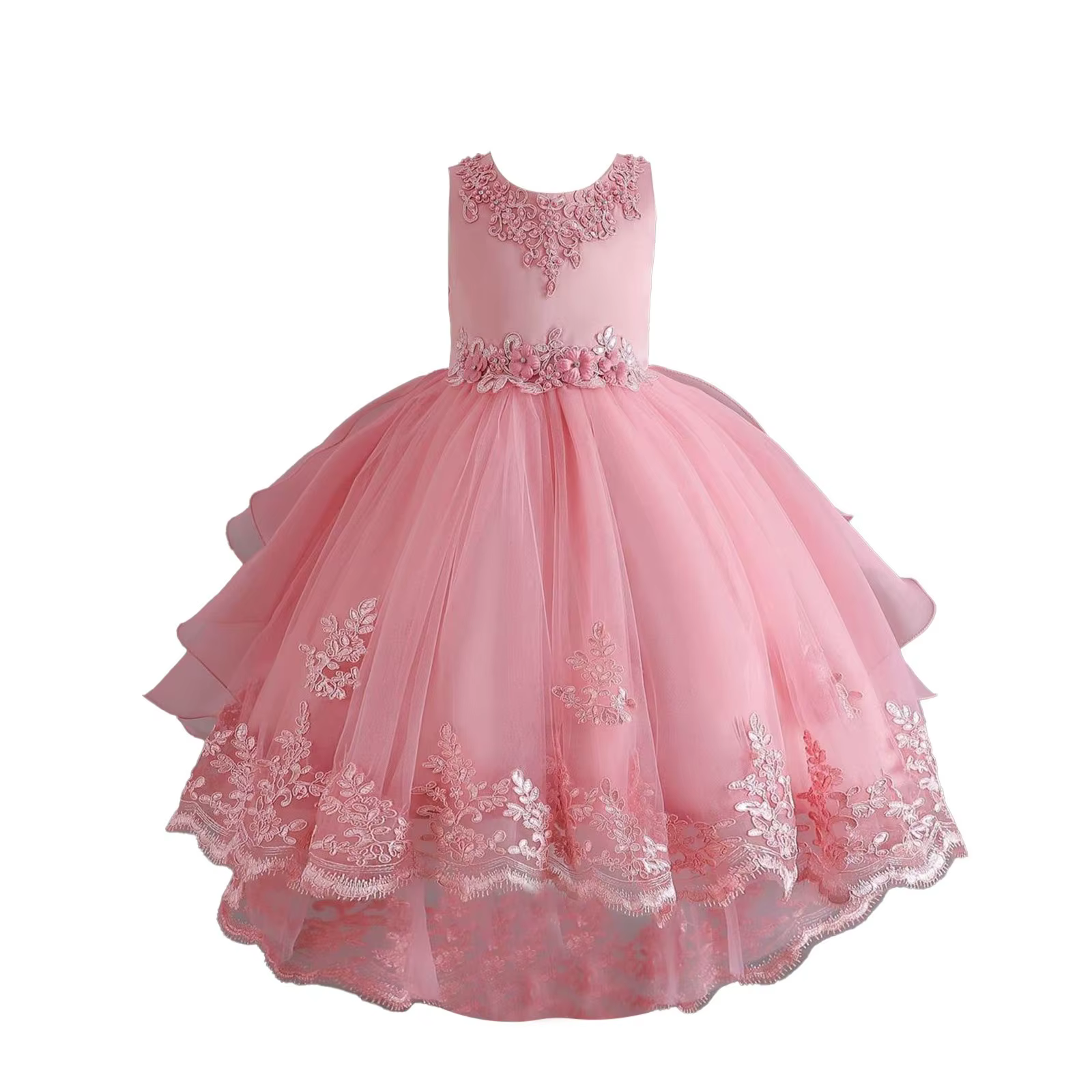 Robe de mariée à traîne pour enfants, robe de spectacle de piano pour enfants, robes longues pour fi